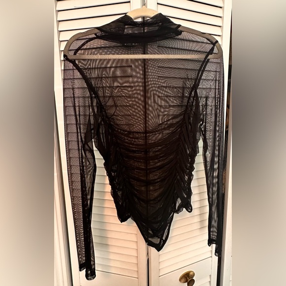 Black Sheer Ruched Bodysuit - Picture 1 of 3